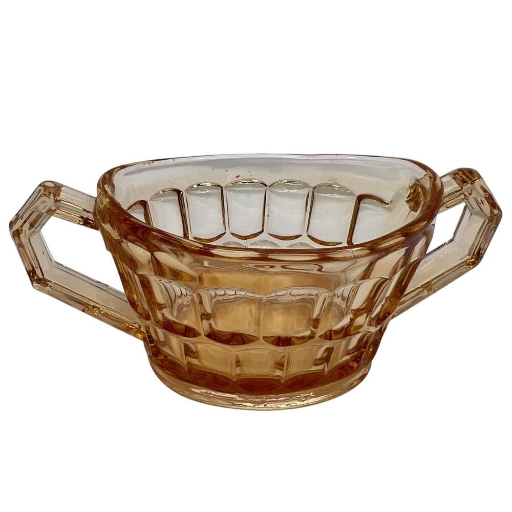 Vintage Light Amber Depression Glass Open Sugar Bowl Unmarked 1930s